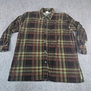 Carolina Colours Plaid Velour Button Down Shirt Mens Large Green Brown